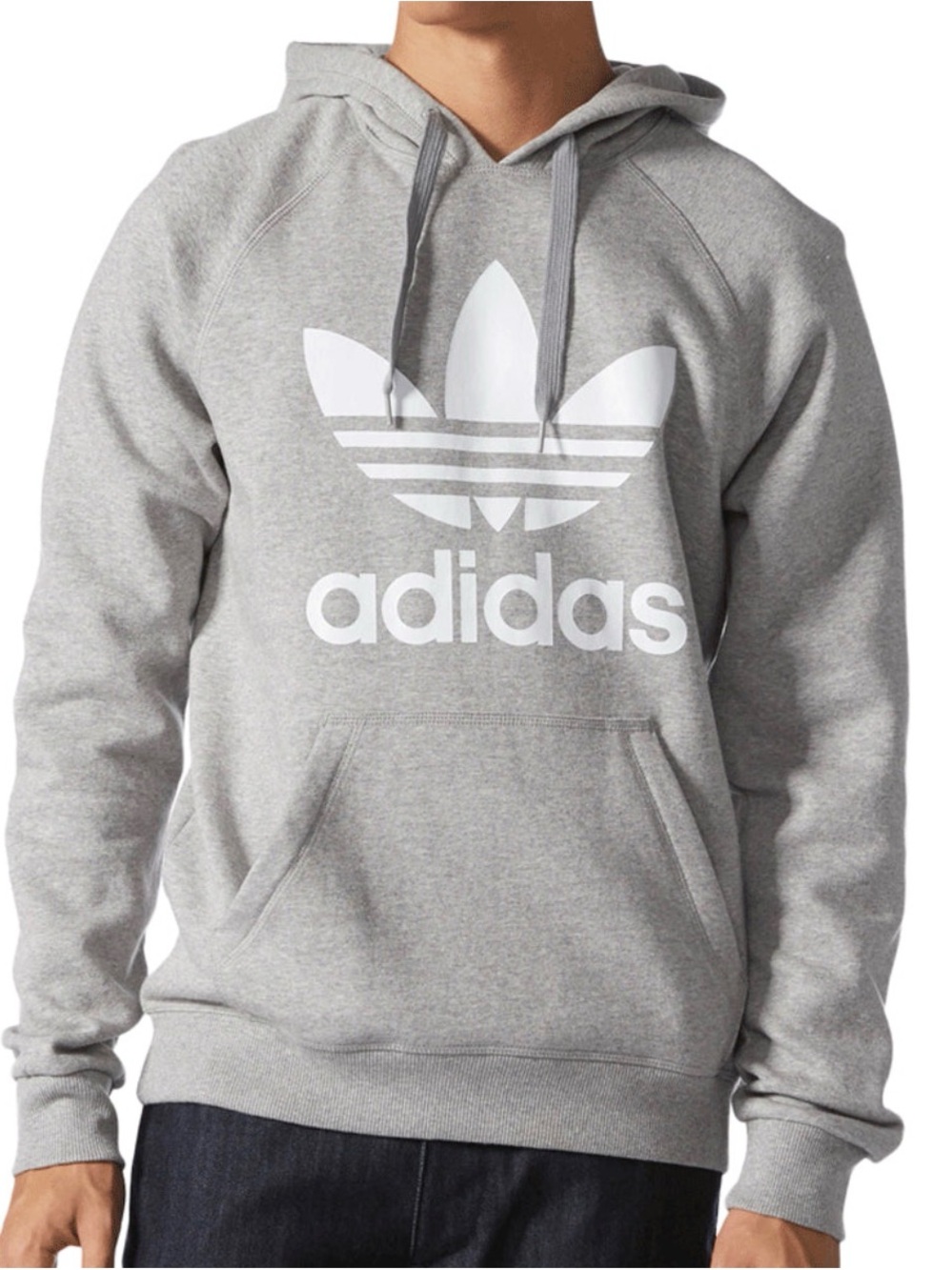 adidas Gray Trefoil Logo Hooded Pullover